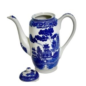 Blue‎ Willow Teapot Coffee Pot China Transferware Asian Decor Vintage Style